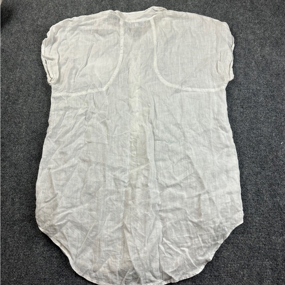 CABI Women’s White Cap Sleeve Linen Button Down Shirt style #389 size: Medium - Picture 2 of 10